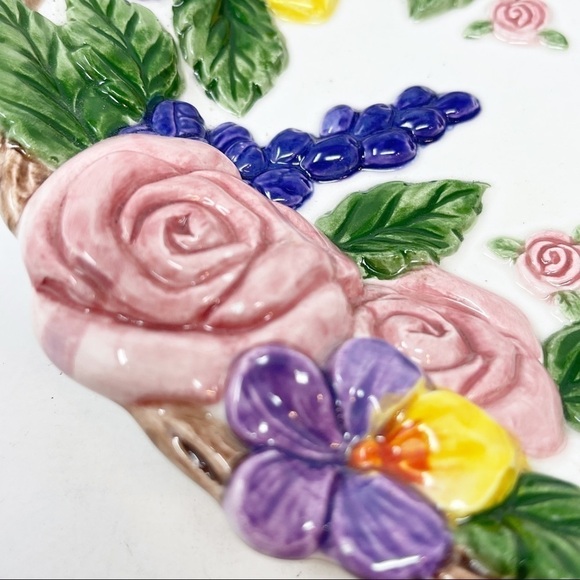 FITZ & FLOYD 1994 Embossed Oval Plate Roses, Violets MAYFAIR Floral 9.5” X 7.5” - Picture 2 of 7